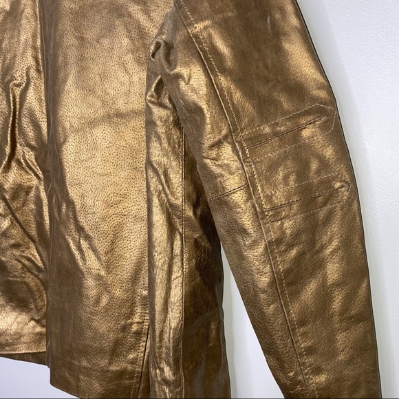 JL Studio Jessica London Gold Bronze Leather Jacket Size 14W - Picture 4 of 6
